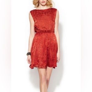 Alice + Olivia crushed velvet mini dress in orange and nude